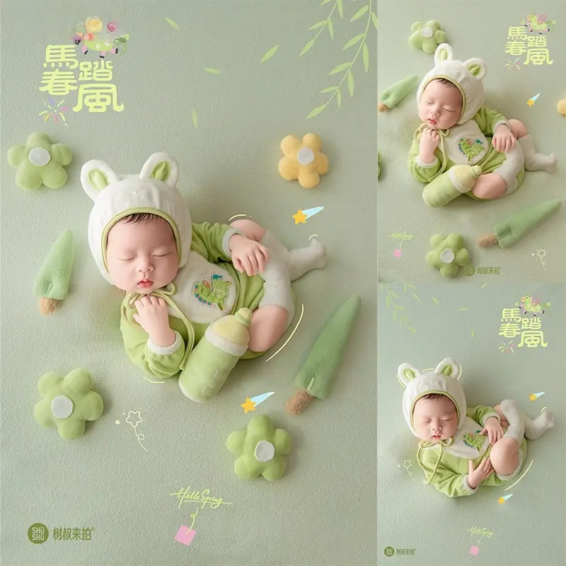 Green Furry Horse Theme Set - Newborn Photography Props - Image 5